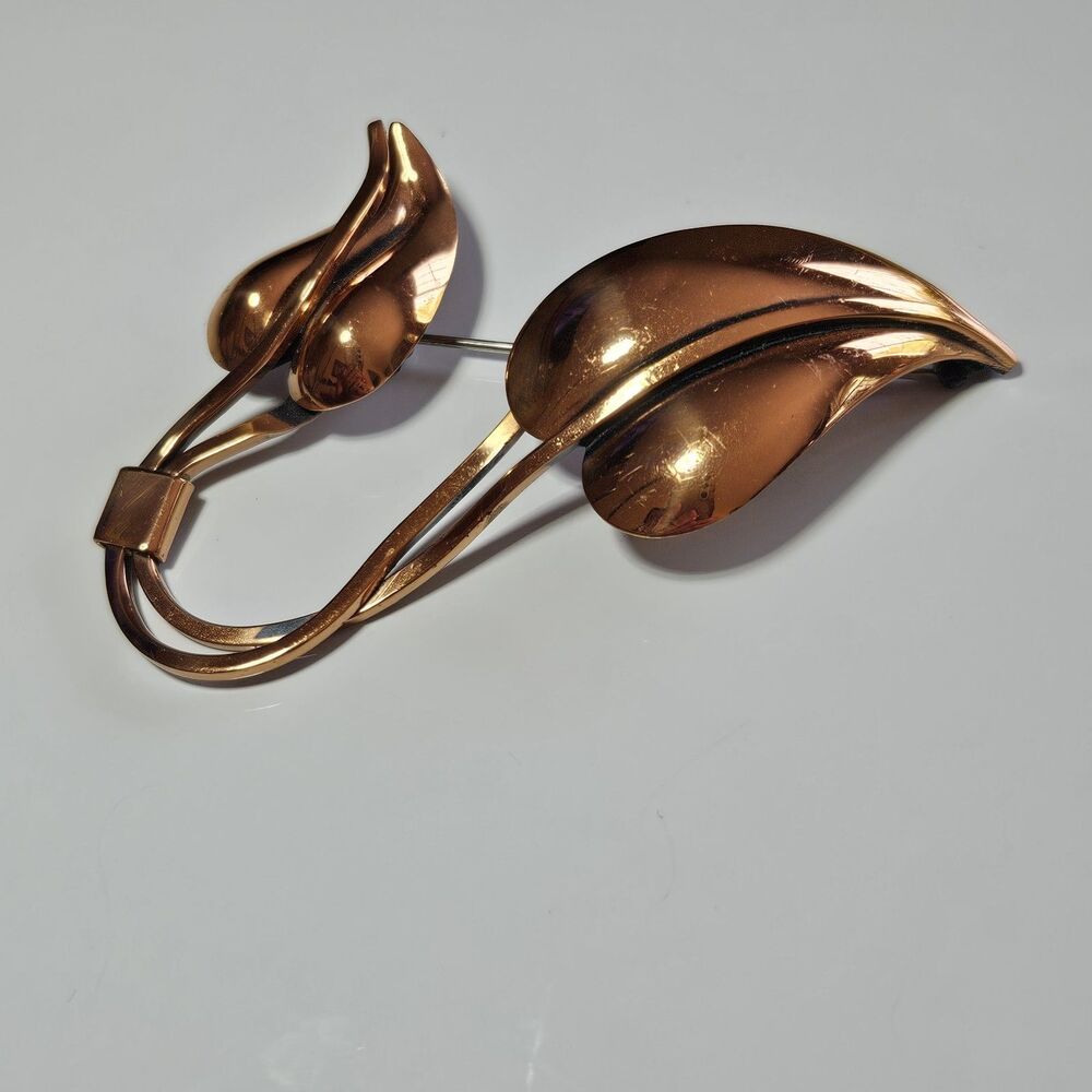 Vintage Midcentury Copper Modernist Renoir Leaf Brooch Pin